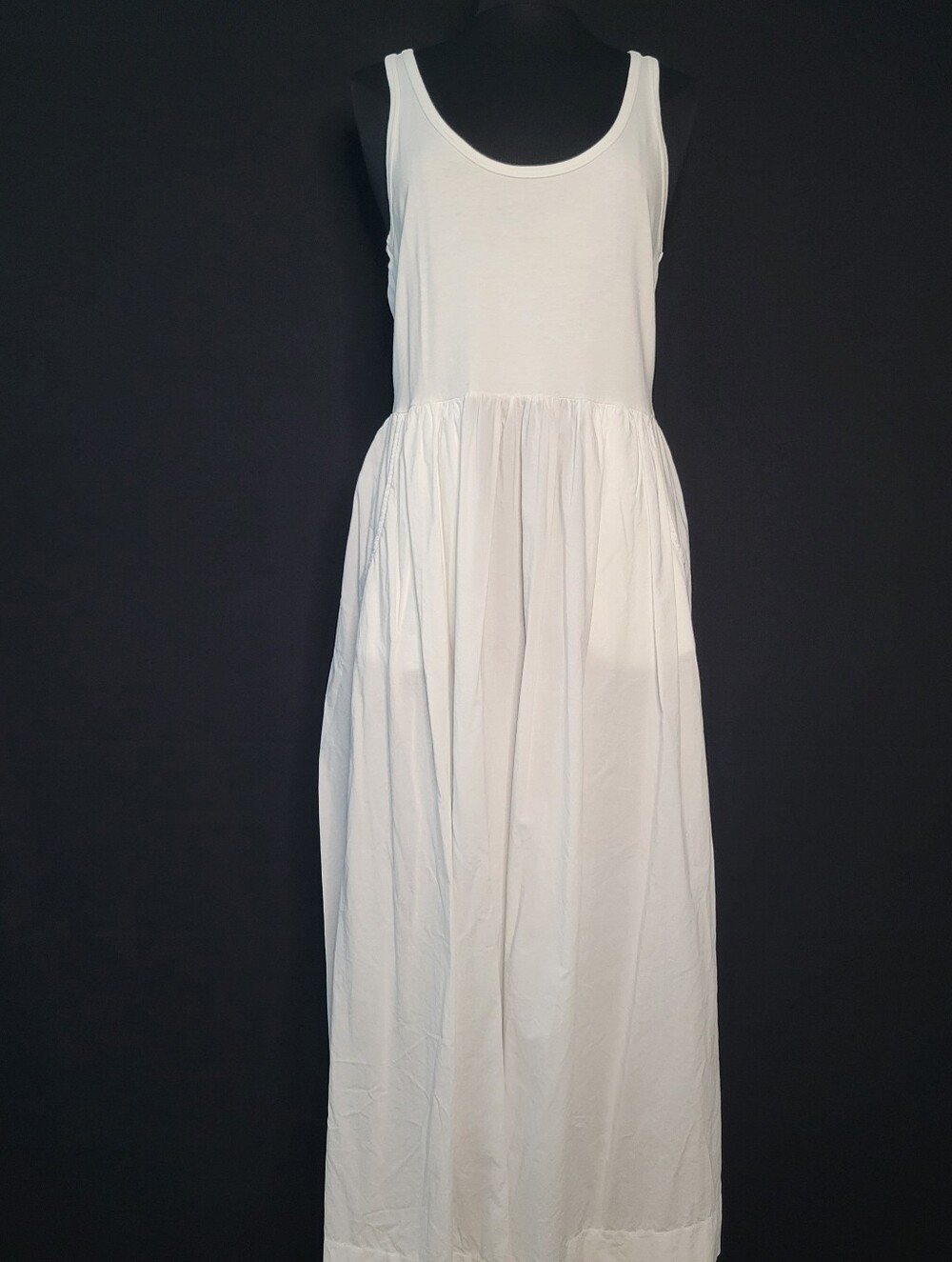 Lilla P Mixed Media Scoop Neck Maxi Dress In White